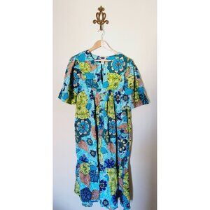 Vintage Meant to Be House Patio Dress 2X Muumuu Kaftan Lounge Cotton Pockets